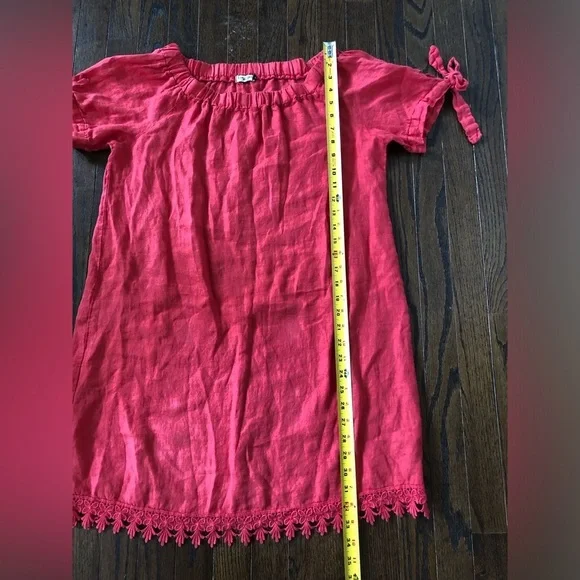 Lungo L’Arno Women’s M 100% Linen Boat Neck Short-Sleeve Coral Pink Dress - VGUC - Picture 7 of 10
